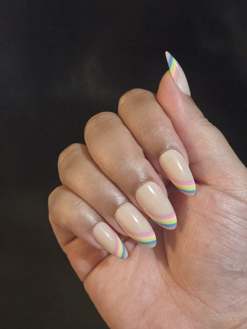 (BUNDLE ONLY) Neutral Pink Almond Nail Art Tips with Rainbow Accent
